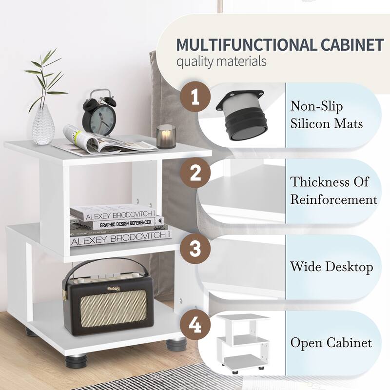 2-Tier Magic Cube Nightstand Hollow Rectangle Design Set of 2
