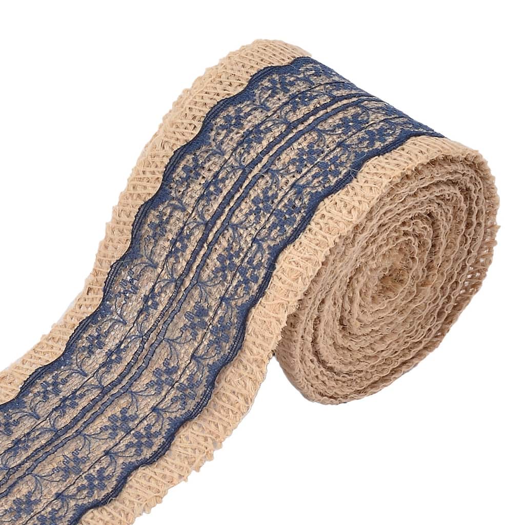Wedding Party Lace Edge Decoration Craft Burlap Ribbon Roll Navy Blue 3.3 Yards - Navy Blue