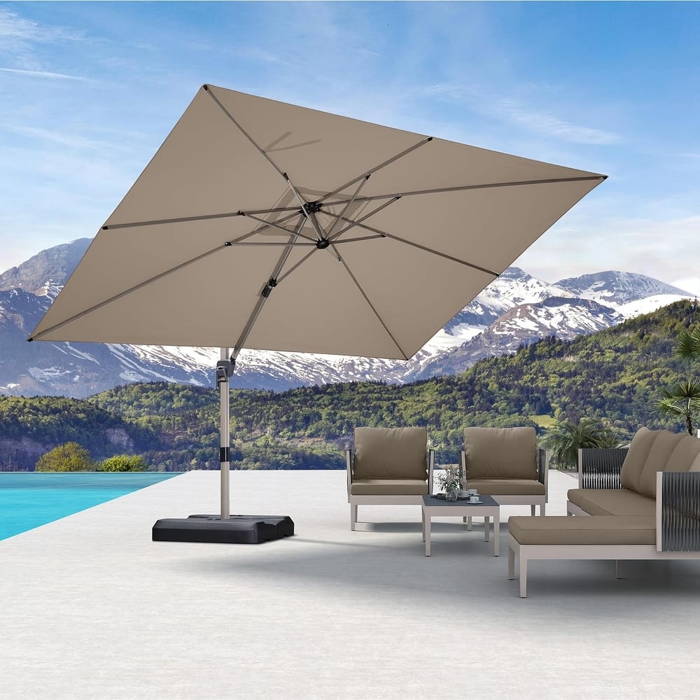 PURPLE LEAF Elegant Champagne-Gold Patio Cantilever Umbrella Adjustable Offset Umbrella