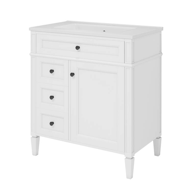 GDFStudio - Halmore Modern Freestanding Bathroom Vanity with Resin Sink, 2 Storage Drawers and a Tip-Out Drawer - 30'W