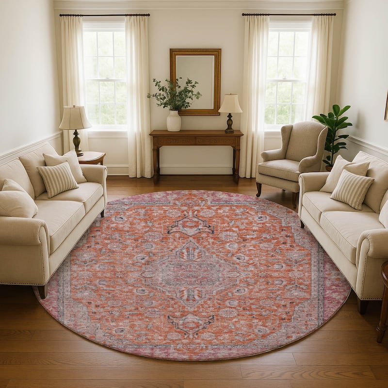 Premium Washable Super Soft Vintage Traditional Mayfield Rug - Orange - 8' x 8'