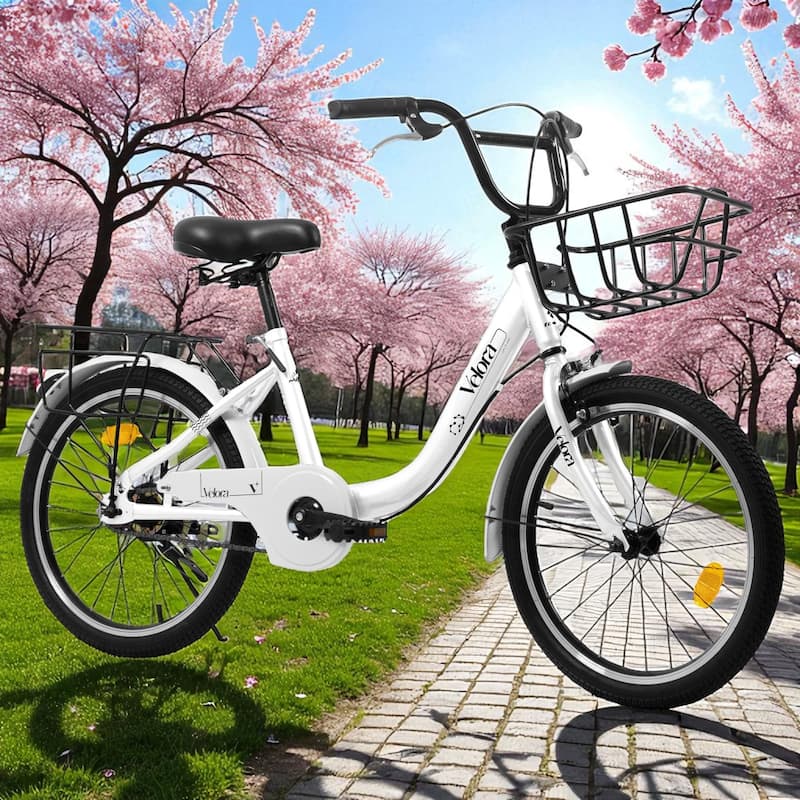 20 Inch Kids Bike for Boys & Girls, Single Speed Bicycle with Coaster Brake, V-Brake & Rear Rack - White