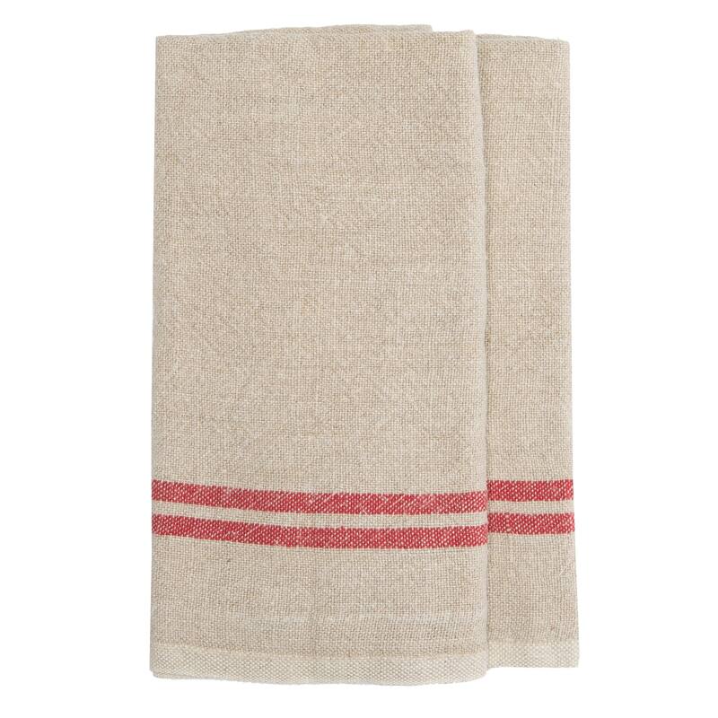 Caravan Vintage Linen Towels - Set of 2 - Natural/Red
