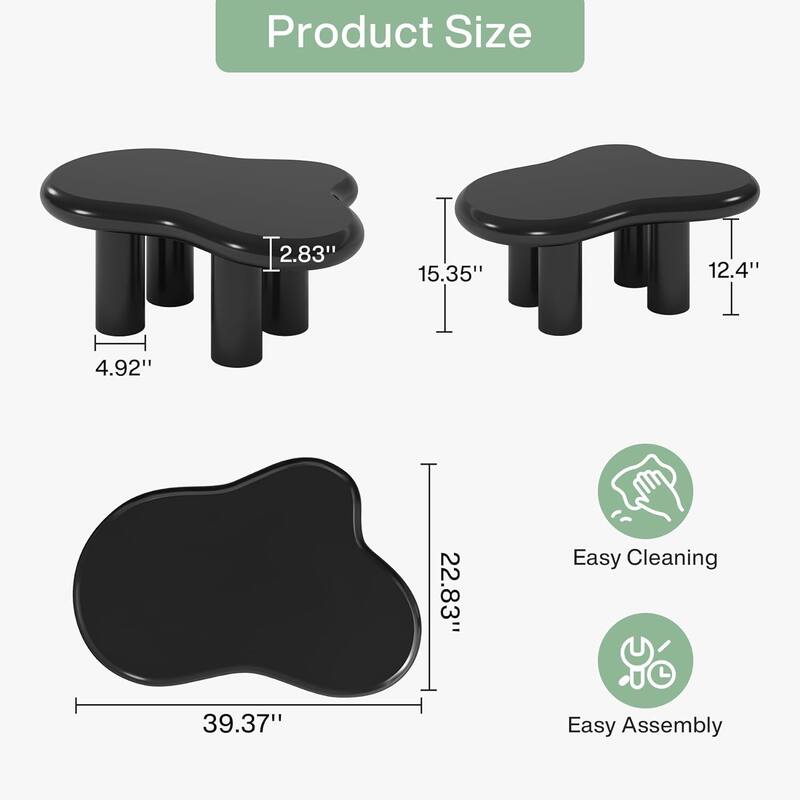 Cloud-Shaped Coffee Table, Cute Center Table with 4 Legs for Living Room