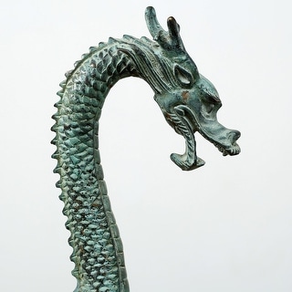 Approx. 16 Inches Bronze Standing Dragon Weathered Green