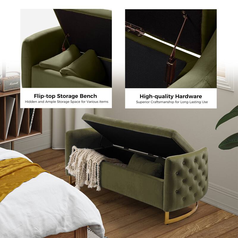 Robert Modern Upholstered Flip Top Storage Bench with Two Pillows by HULALA HOME