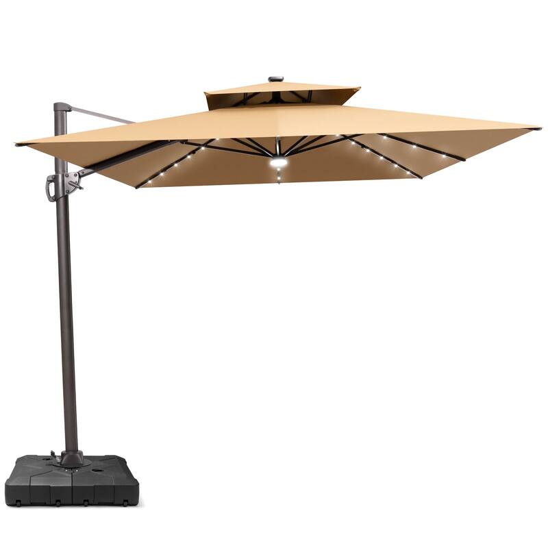 9 x 11 FT Outdoor Double Top LED Lighted Patio Cantilever Umbrella with Base Stand