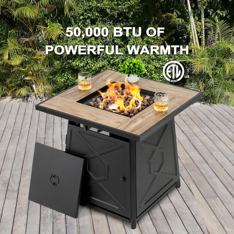 50,000 BTU 28 Inch Iron Propane Gas Fire Pit Table with Cover - 28 inches