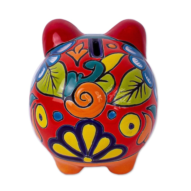 Novica Handmade Flower Piggy Ceramic Decorative Accent