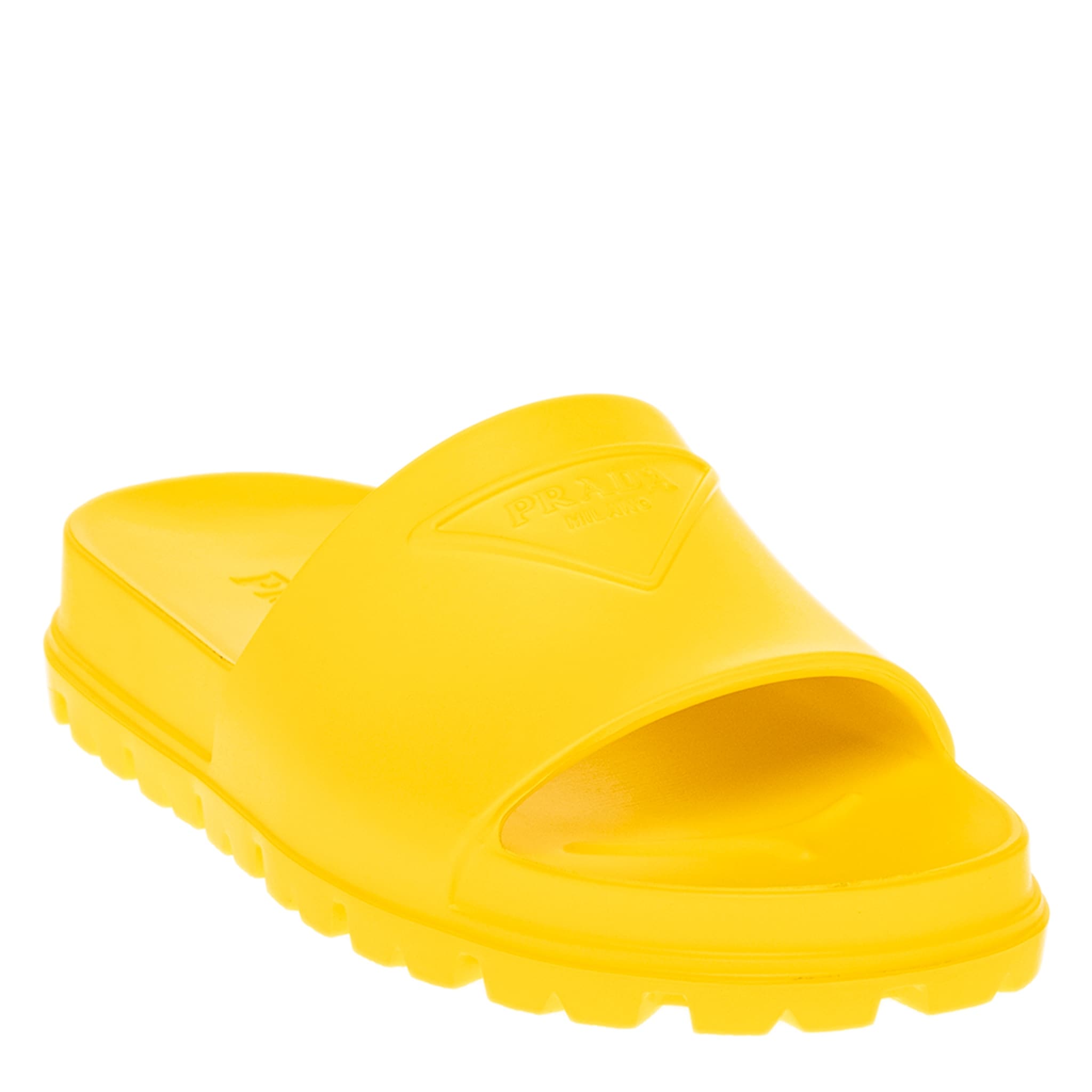 Prada Neon Yellow slides Prada - Black & Neon Yellow Logo Slides – eluXive main image 2