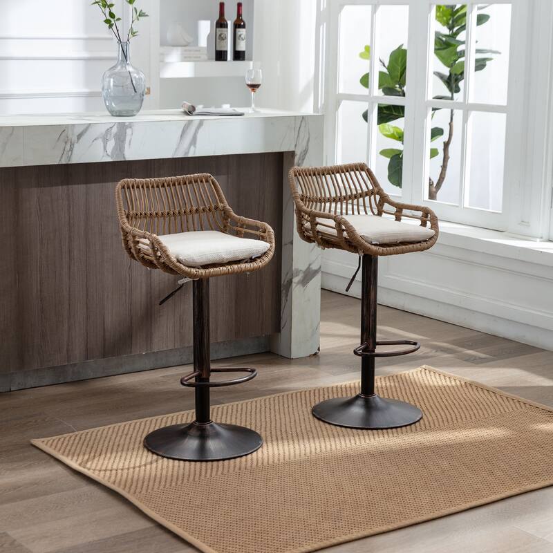 Modern Swivel Bar Stools Set Of 2 Adjustable Counter Height Chairs With Footrest For Kitchen