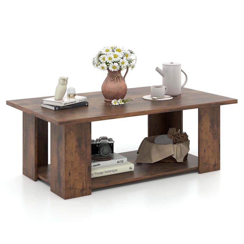 Modern Sofa Side Center Table Accent TV Stand w/Storage - Rustic Brown