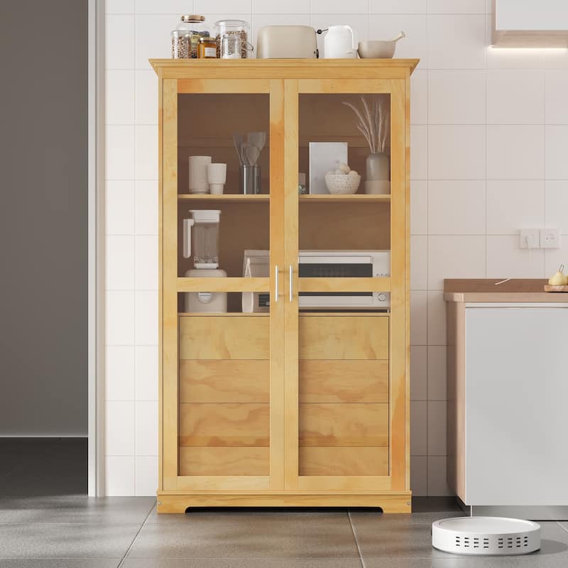 Freestanding Kitchen Pantry Storage Display Cabinet with 4 Drawers