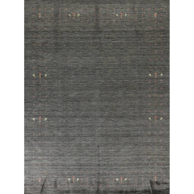 Gabbeh Indian Area Rug Hand-Knotted Grey Wool Carpet - 7'10"x 9'11"
