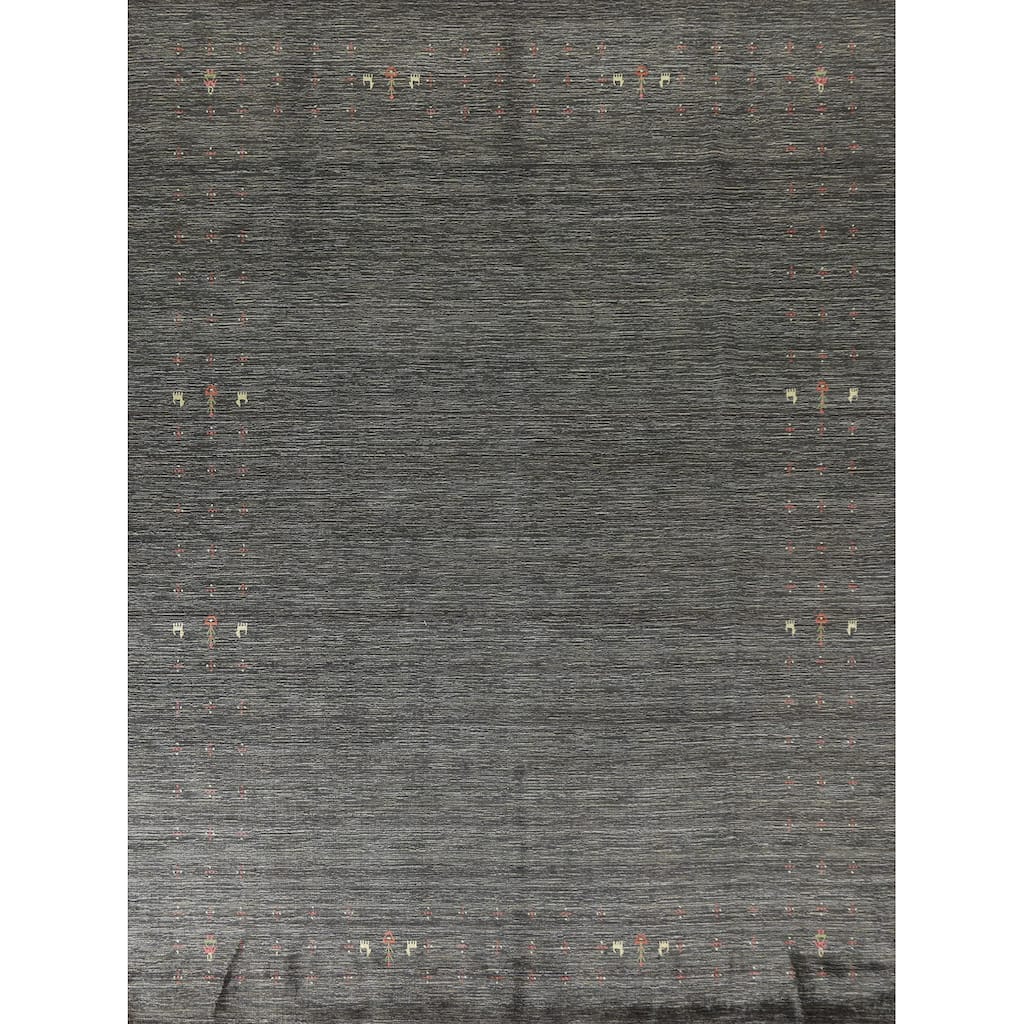 Gabbeh Indian Area Rug Hand-Knotted Grey Wool Carpet - 7'10"x 9'11"