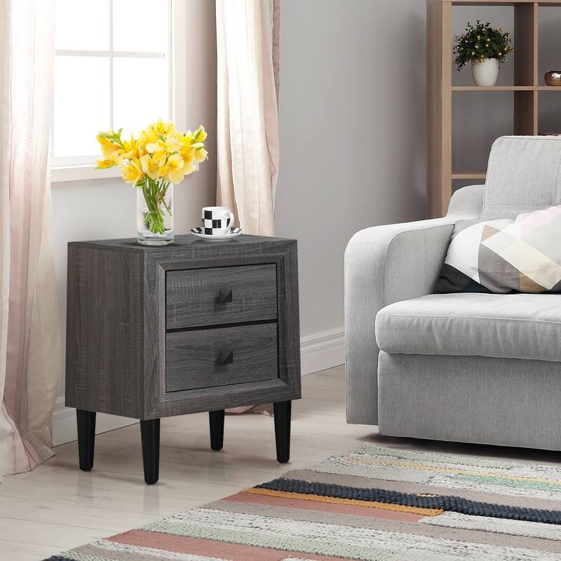 Costway Nightstand W/2 Drawers Multipurpose Retro Grey Bedside Table