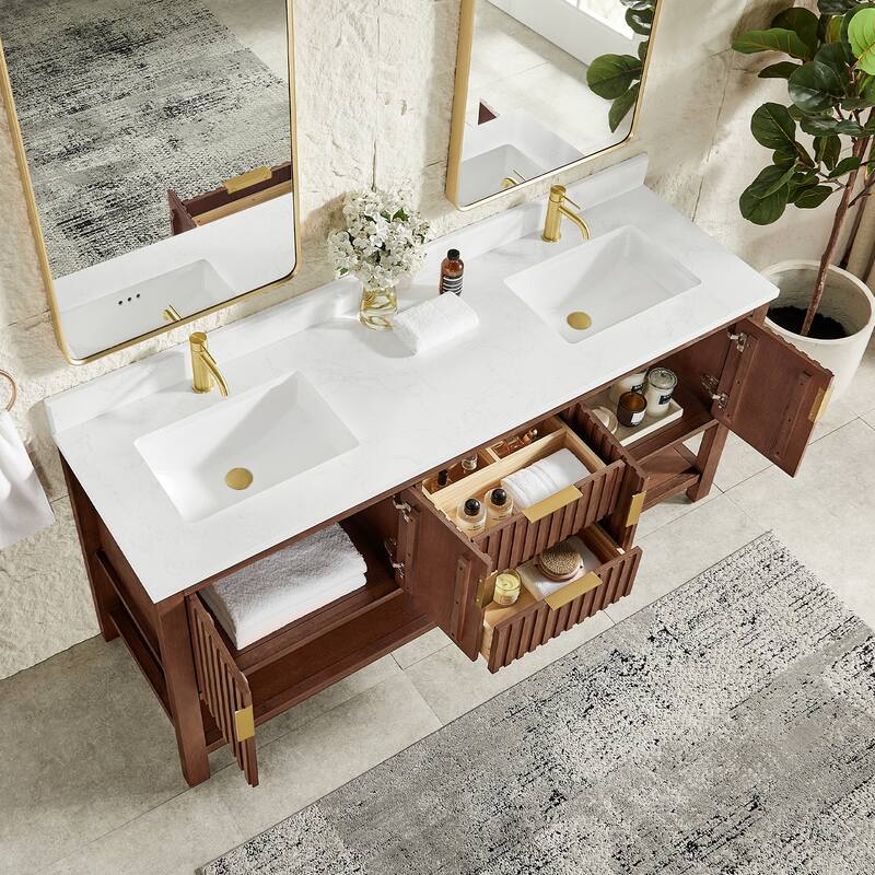 Tehran Bath Vanity with Composite Stone Top without Mirror