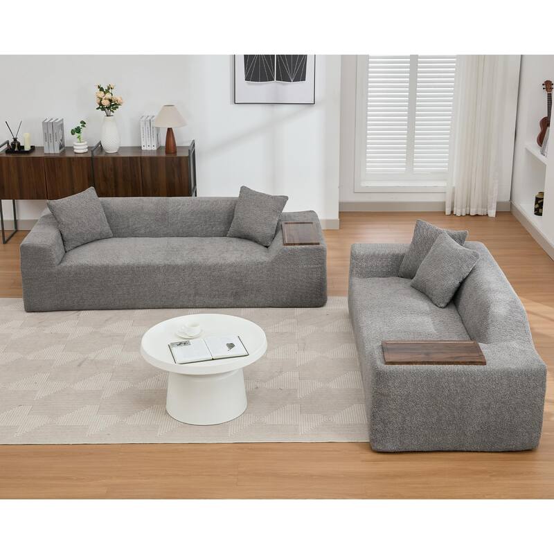 Boucle Couch Sofa Set, 2-Piece Modern 3-Seater + 2-Seater with Chaise & Ottoman Option