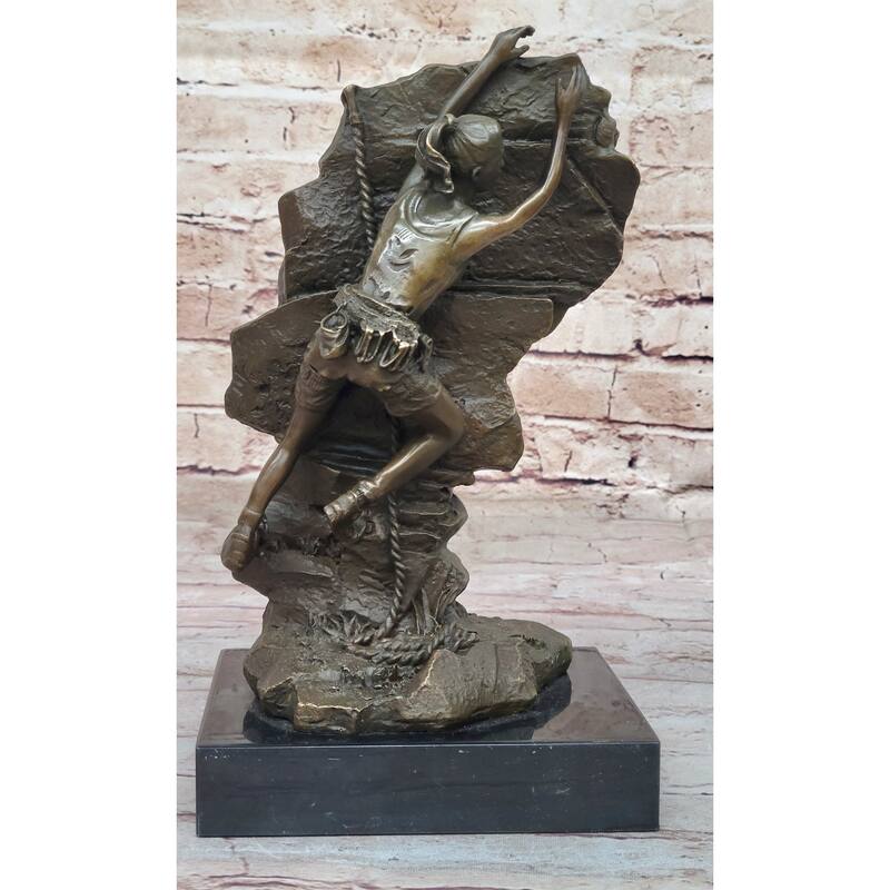 Female Rock Climber Mountaineering Scaling Wall Bouldering Alpinism Bronze Sculpture Statue