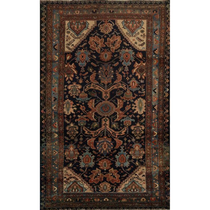 Hand Knotted Oriental 100% Wool Carpet Traditional Floral Navy Blue & Blues Hamedan Area Rug - 6' 6'' X 4' 5''