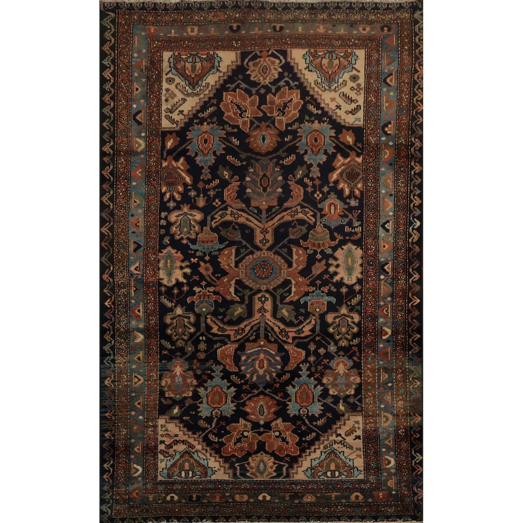 Hand Knotted Oriental 100% Wool Carpet Traditional Floral Navy Blue & Blues Hamedan Area Rug - 6' 6'' X 4' 5''