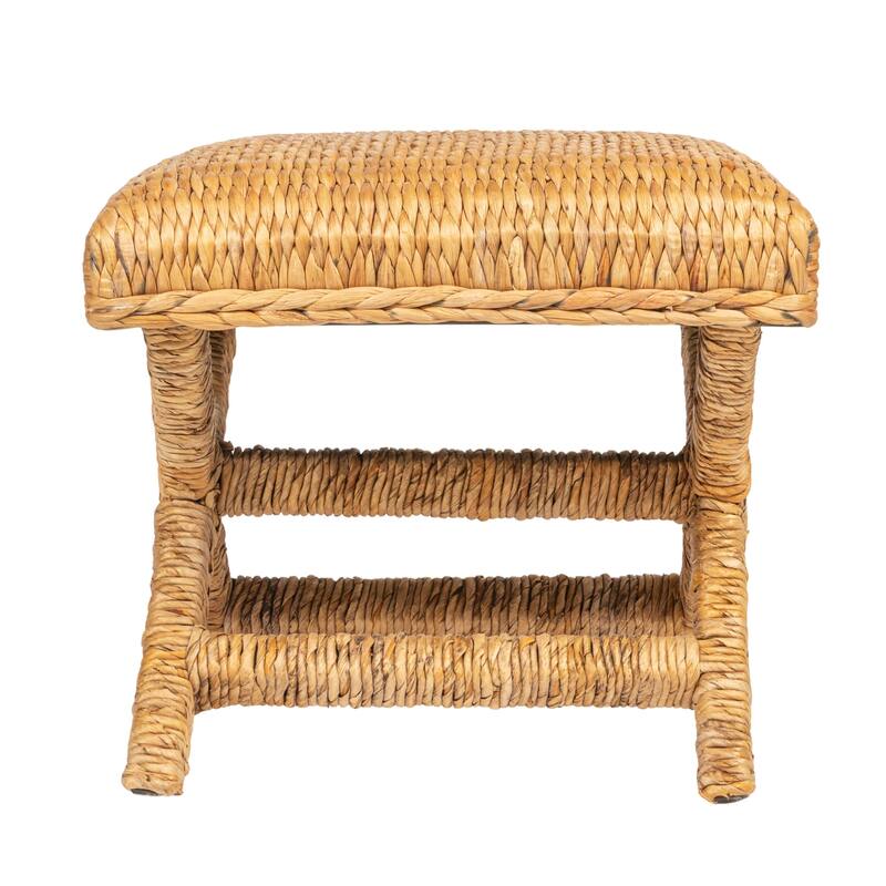 Wood & Woven Water Hyacinth Stool