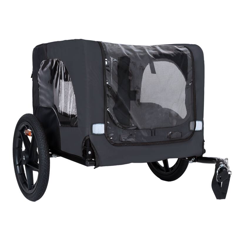 Outdoor Heavy Duty Collapsible Pet Bike Trailer with 16-Inch All-Terrain Wheels & Universal Hitch, Foldable Carrier Cart