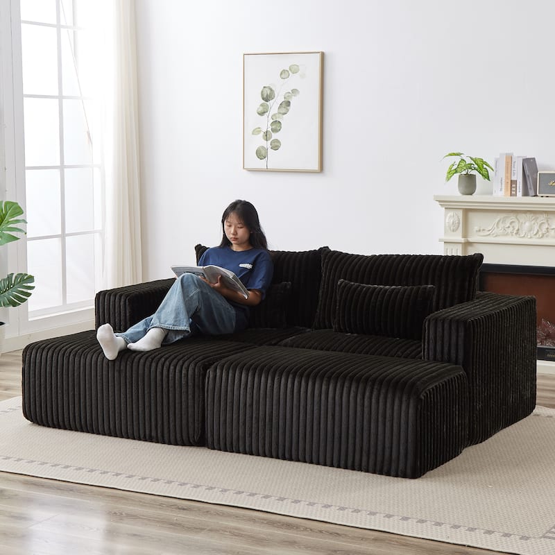 Roomfitters 87" Modern Corduroy Lounge Chaise, Cloud Plush Loveseat Sofa, No Assembly Reclining Sleeper Sofa