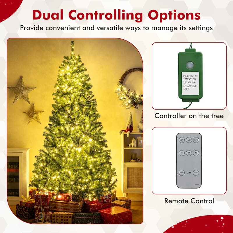 Gymax 7 FT Pre-Lit Artificial Christmas Tree w/ 1000 Warm White LED