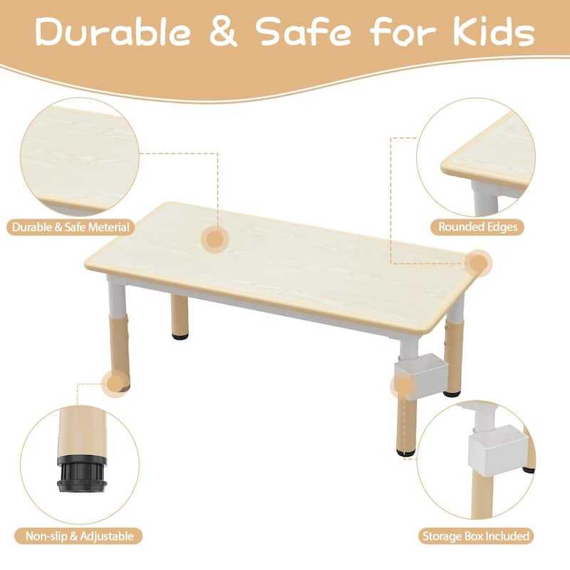 Height Adjustable Kids Table and 6 Chairs Set with Storage Box
