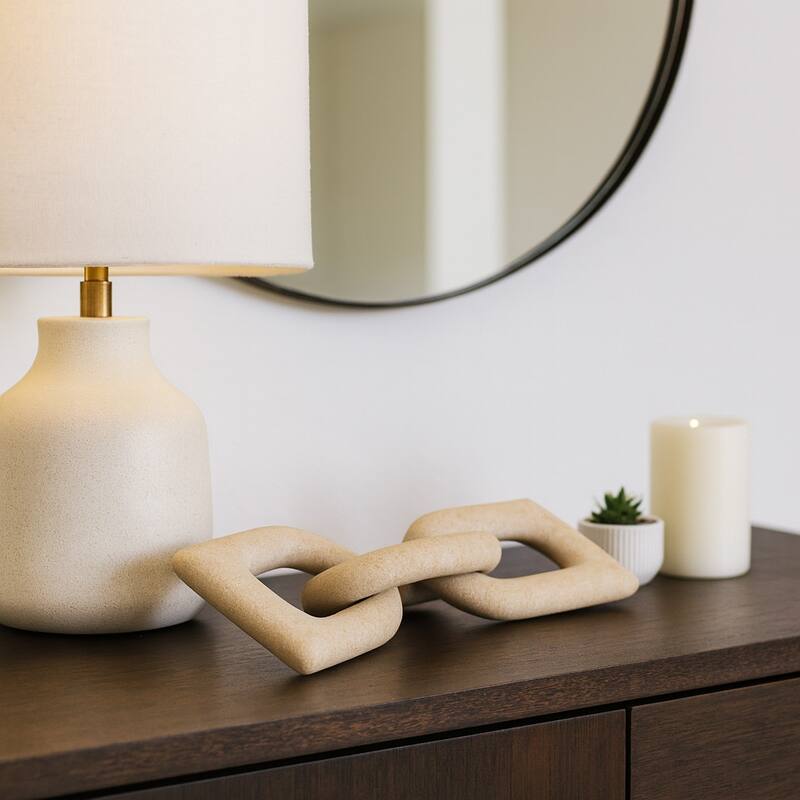 Marble Decorative Object Carved Chain Sculpture Home Decor - 13", Tan - 13.0"