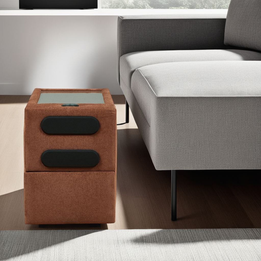 Meso Modular Console Side Table, Audio System, Spice Orange, 37 Inch