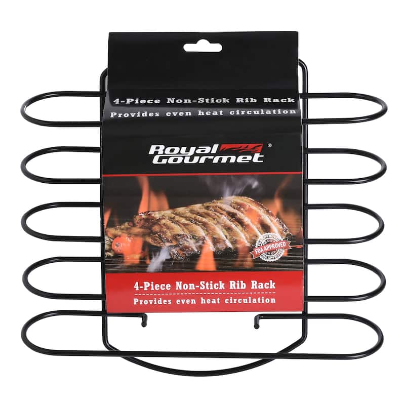 4-Piece Non-Stick Rib Rack Full Racks of Standing Ribs Holder - N/A