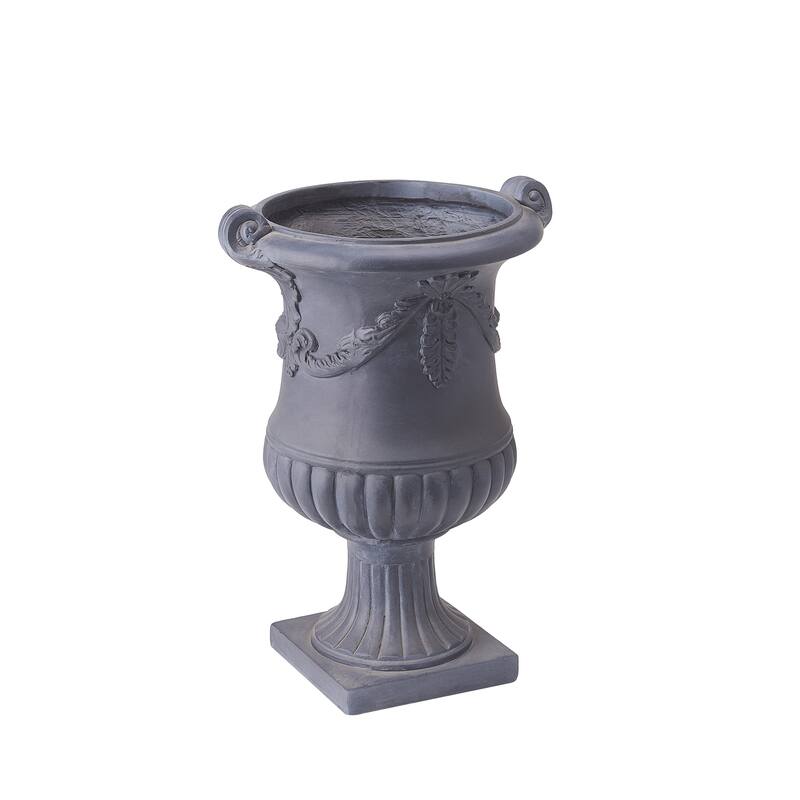 Christopher Knight Home - Fernrise 24.80"H Outdoor Classical Floral Relief Carvings MGO Urn Planter, Drainage Hole & Ventilation