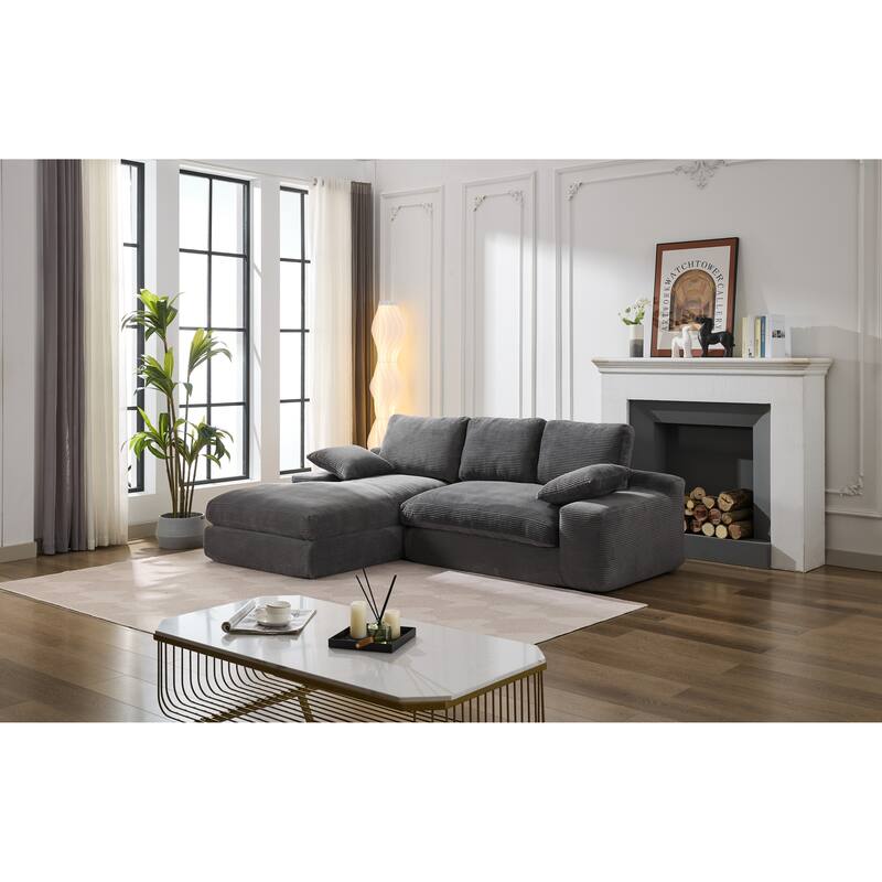 Modular Sectional Cloud Sofa with L-Shape Chaise, Corduroy Upholstered Sleeper Sofa, Compressed Sofa with Pillow