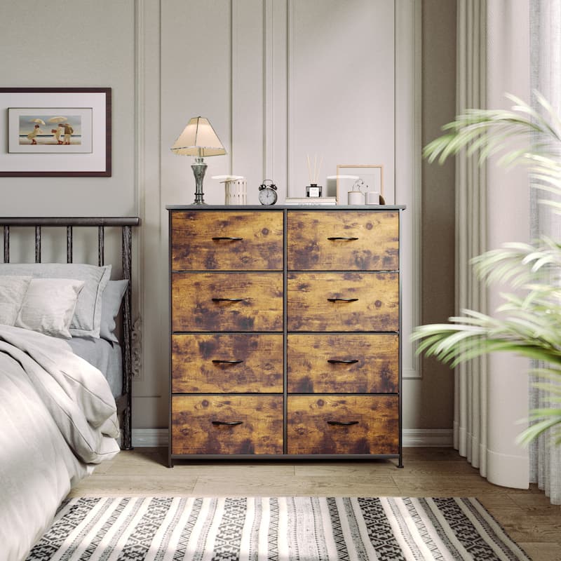 Modern 8-drawers Vertical Fabric Dresser Bedroom Storage Tower - Retro Wood Grain