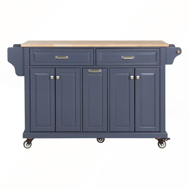 Kitchen Island with Rubber wood Countertop