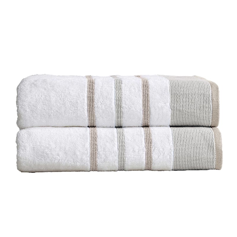Linery & Co. Luxury Cotton Decorative Towel Set. - Bath Sheet (Pack of 2) - Glacier Grey / Cappuccino.