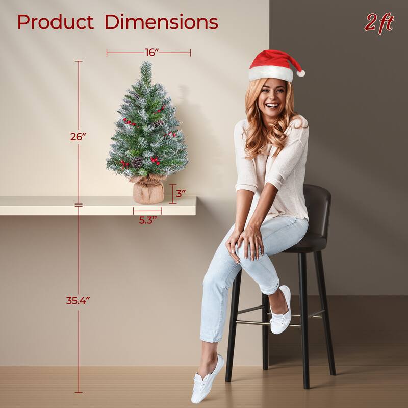 Yaheetech Set of 2 2ft/3ft Tabletop Christmas Trees with 35 Warm White LED Lights, Green