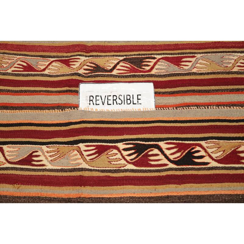 Hand Woven Oriental 100% Wool Carpet Southwestern Tribal Multi-Colored Kilim Area Rug - 9' 6'' X 4' 10''