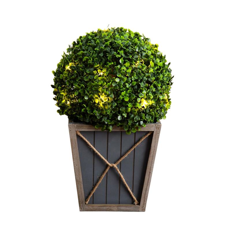 18" UV Resistant Boxwood Ball Topiary with LED Lights in Planter - Green