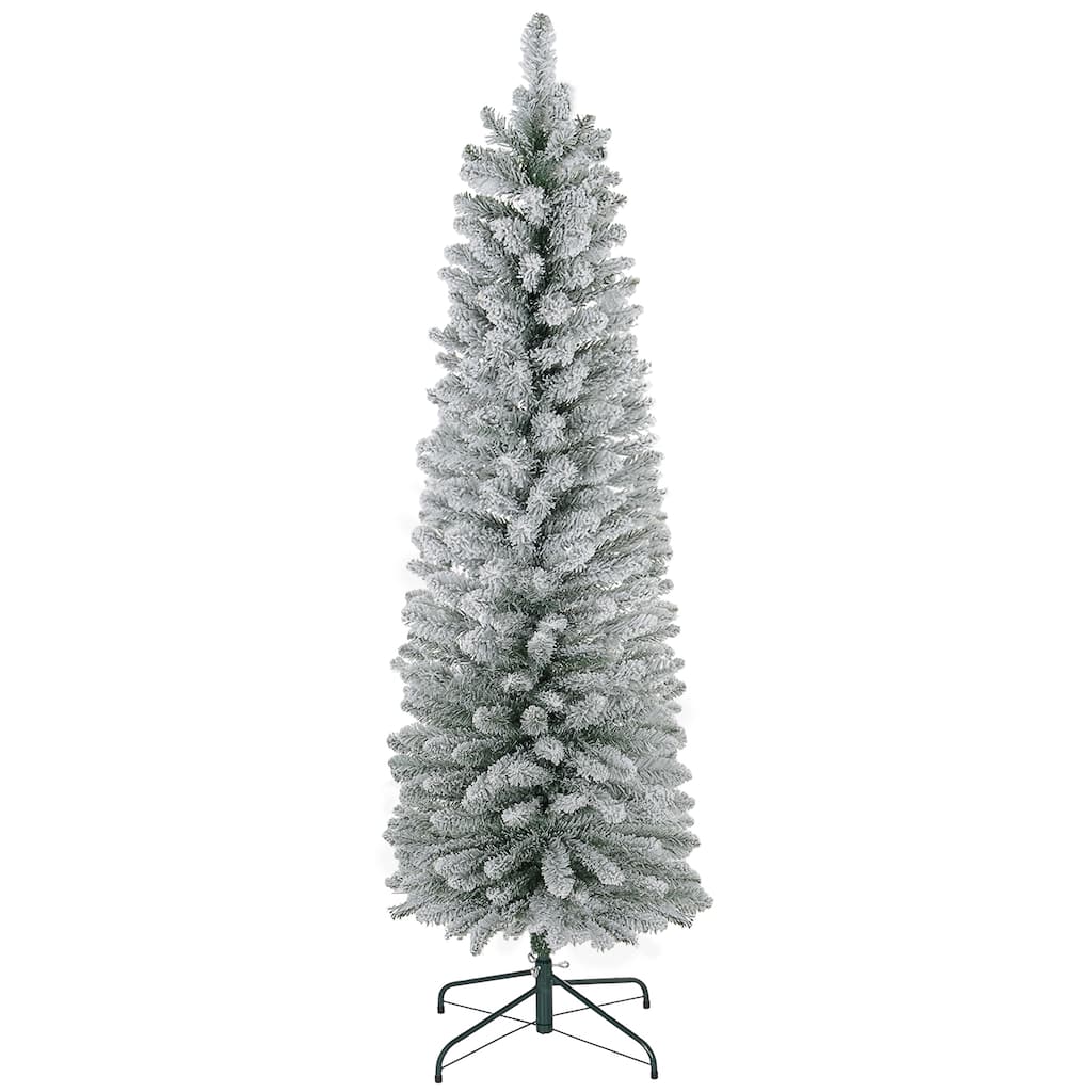 Slim 5ft Artificial Snow Flocked Christmas Tree Compact Pencil Shape Ideal for Apartments and Small Rooms