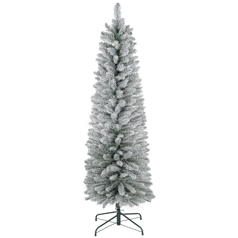 Slim 5ft Snow Flocked Artificial Christmas Tree with Realistic Snow Tips - 5 Foot - Green