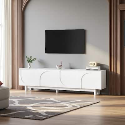70'' Minimalist TV Stand with Arch Cabinet Doors & Solid Wood Legs, Adjustable Shelves & Cable Management