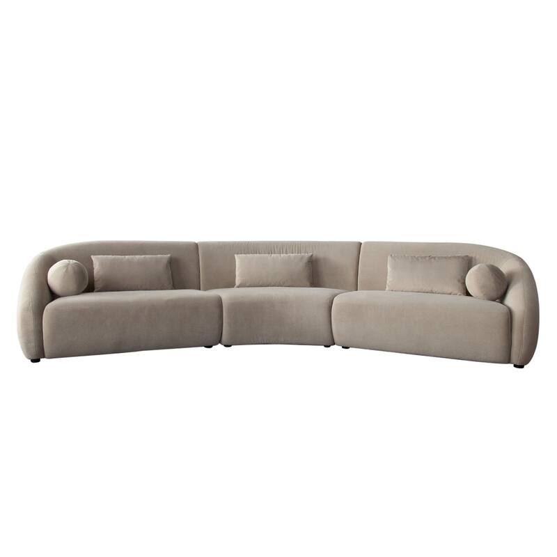 Lex Retro Curved Sectional Sofa, 152 Inch w 5 Pillows, Fawn Faux