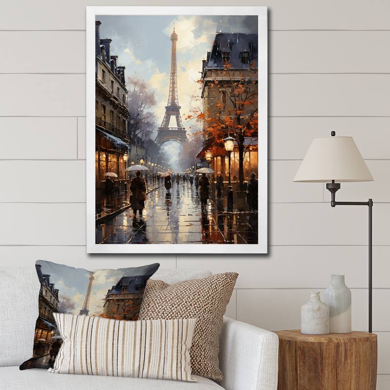 Designart "Eiffel Paris In 19 Century" City Paris Framed Canvas Prints - 16 in. wide x 32 in. high - White