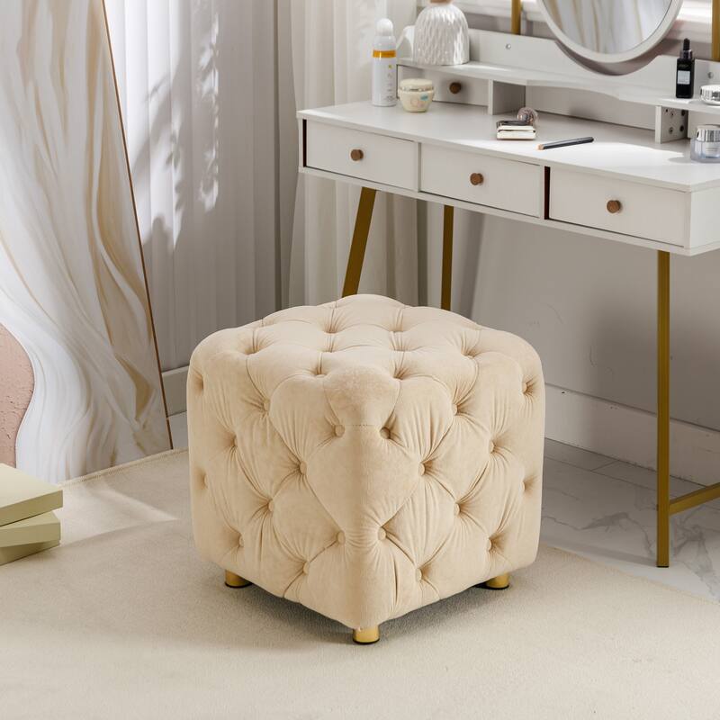 Modern Velvet Upholstered Ottoman, Exquisite Small End Table, Soft Foot Stool,Dressing Makeup Chair, Comfortable Seat