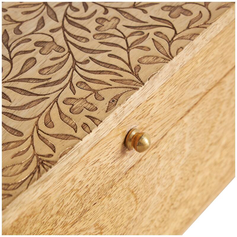 Brown Mango Wood Handmade Storage Scroll Box with Gold Accents (Set of 3)