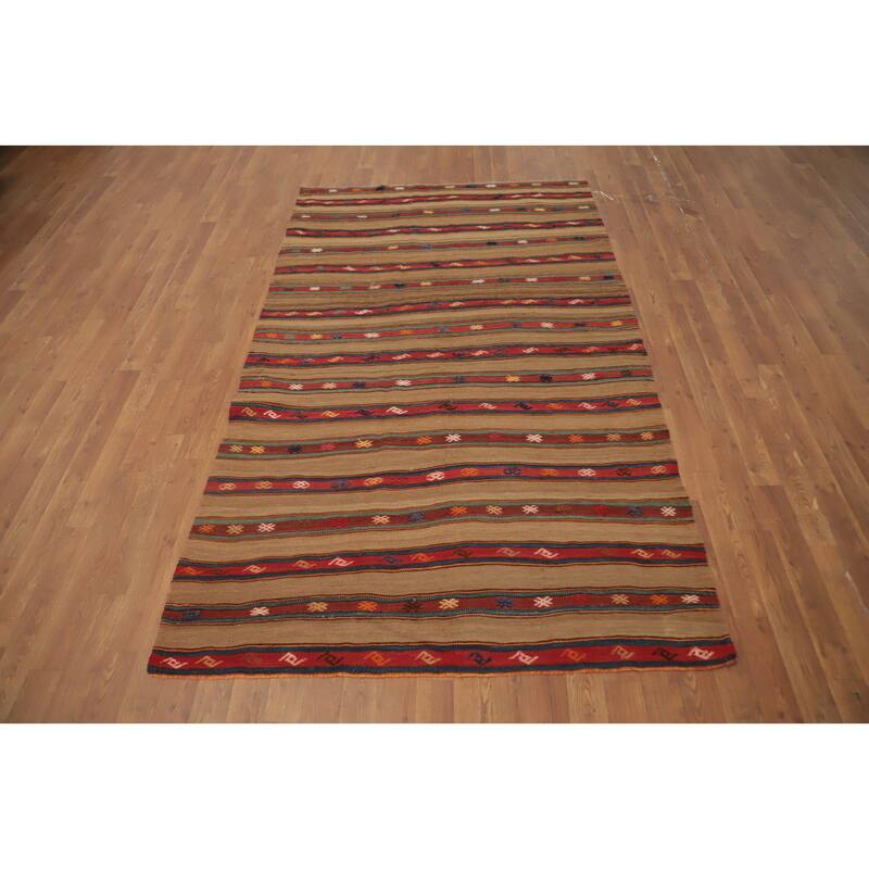 Hand Woven Oriental 100% Wool Carpet Southwestern Tribal Multi-Colored Kilim Area Rug - 7' 8'' X 4' 5''