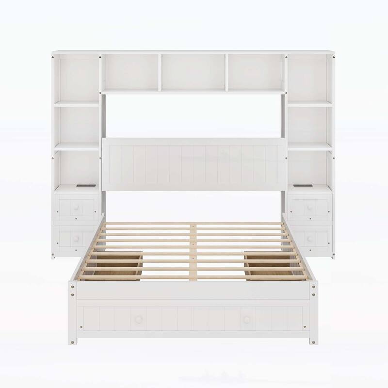 Versatile Wood Platform Bed with Integrated Storage and Charging Facilities